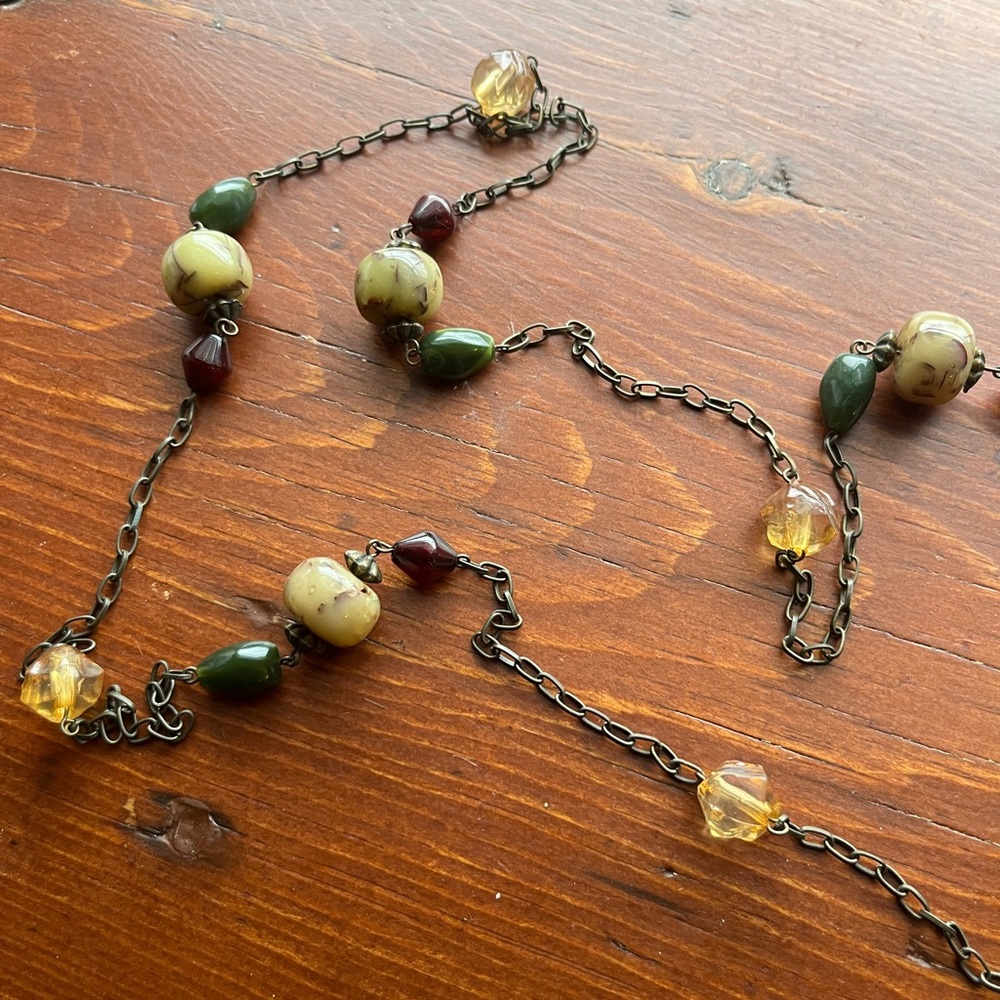 Earthy Jewel Bead Long Necklace